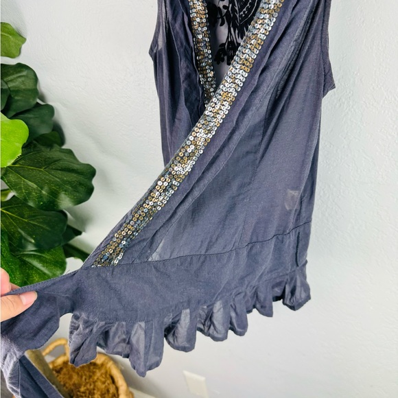 Free People Metal and Lace Wrap Top Sequin Peplum - Picture 5 of 10